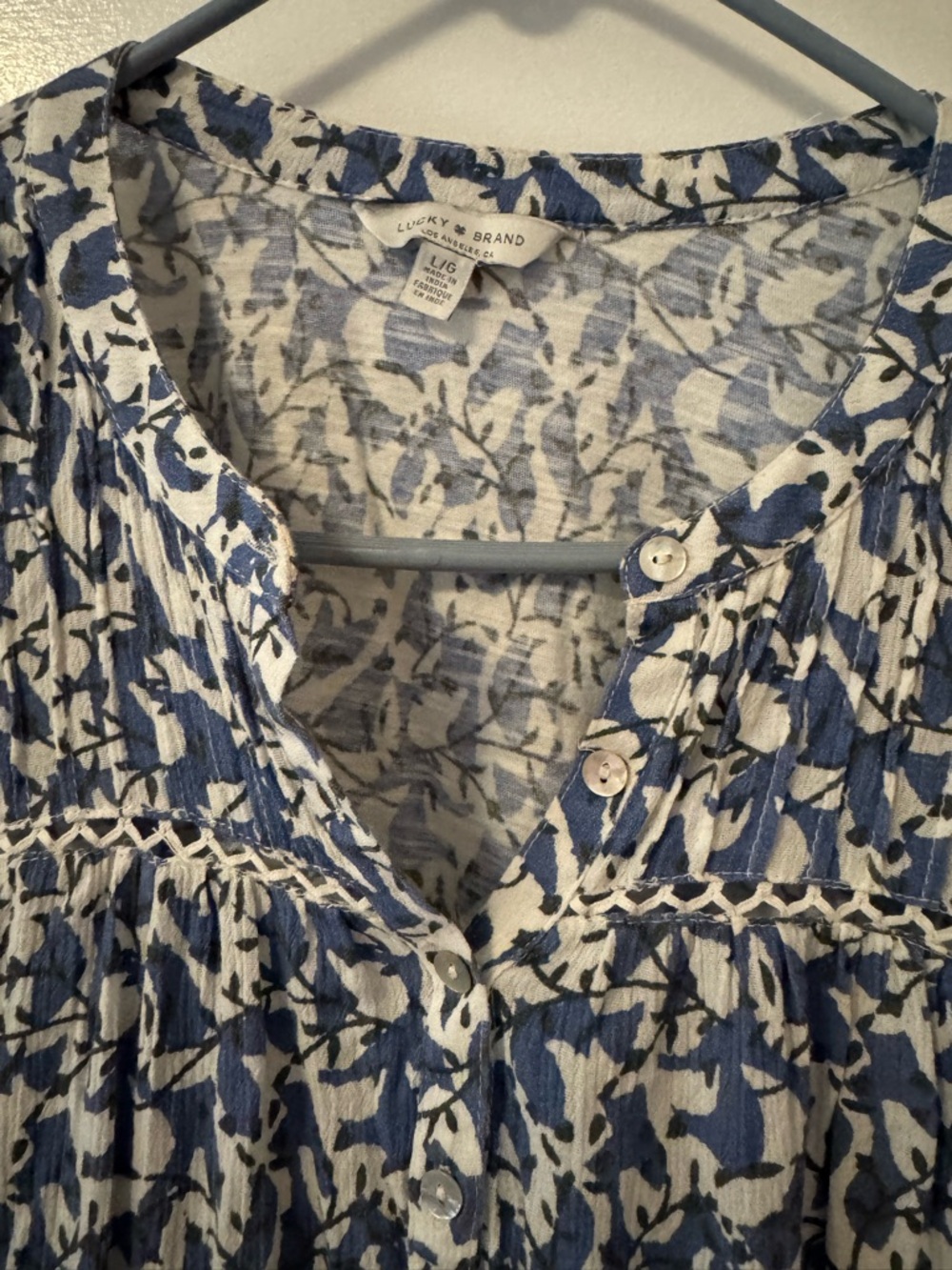 Lucky Brand Blue and White Floral Peasant Blouse - Picture 2 of 2
